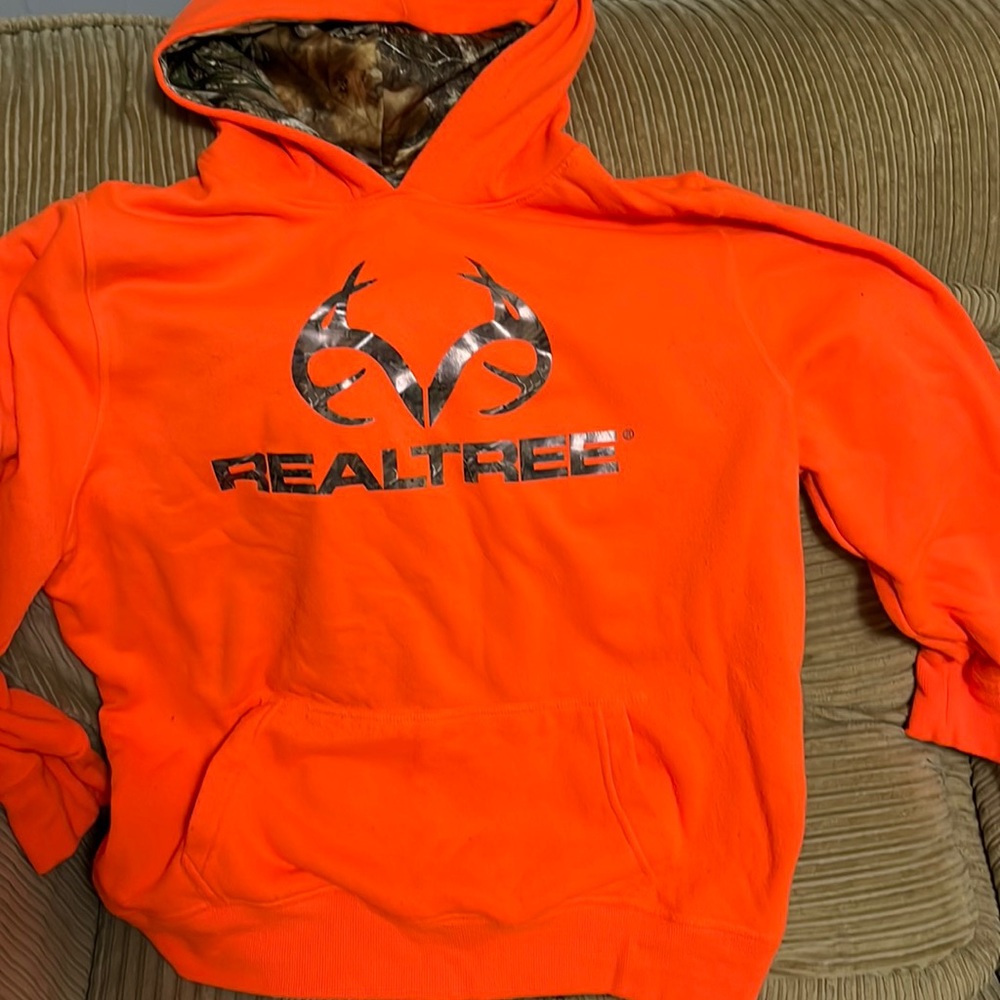 Bright orange/ camo hoodie. Boys XL